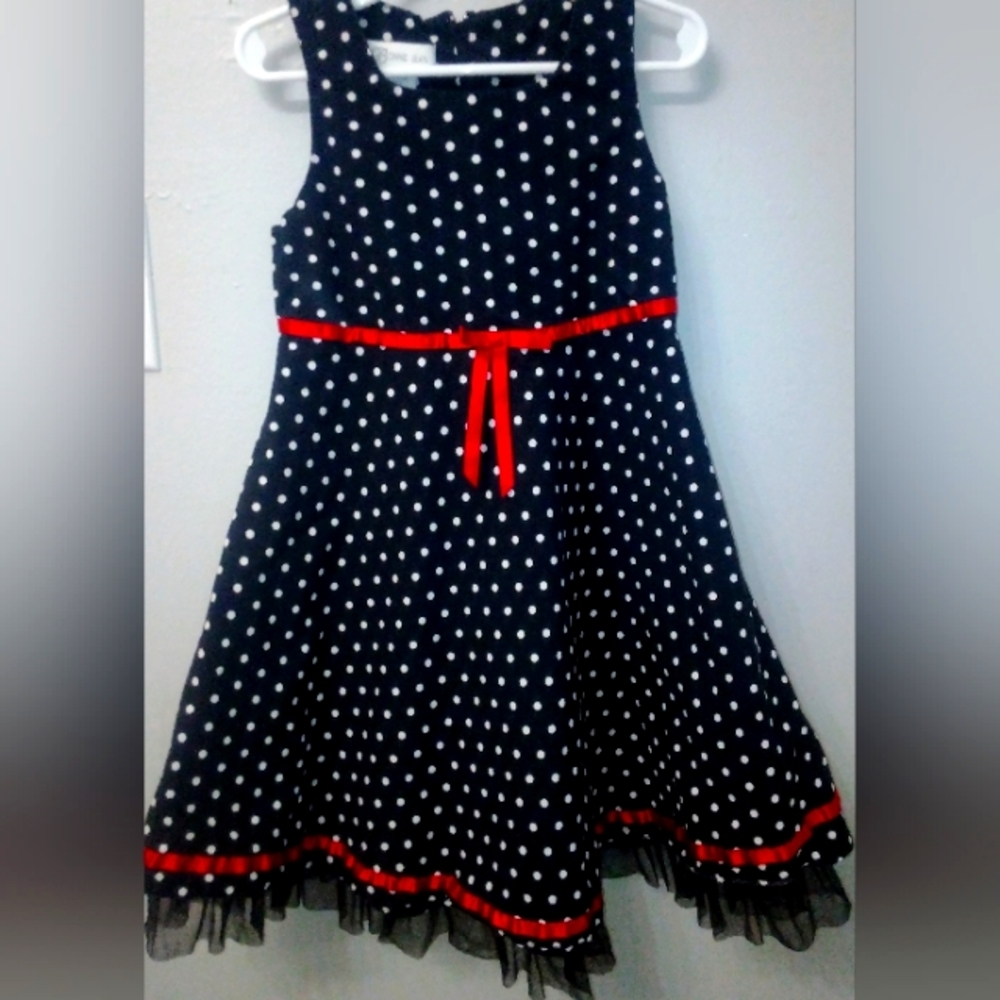 Bonnie Jean Black & White Polka Dot Tulle Red Ribbon Formal Dress 4T
